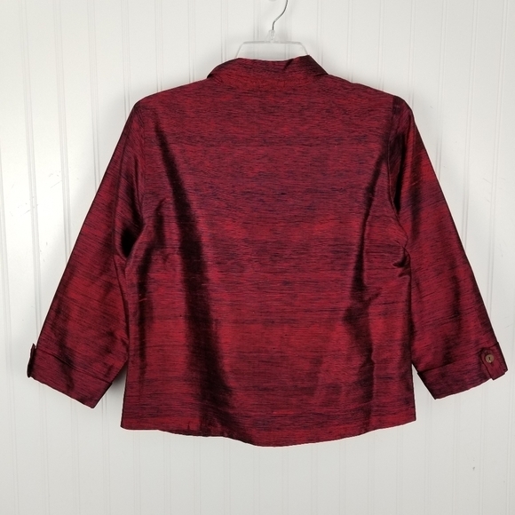 Couture Mazzaro Womens Button Blouse Jacket Red Black Sheen Size Large Vintage - Picture 6 of 7